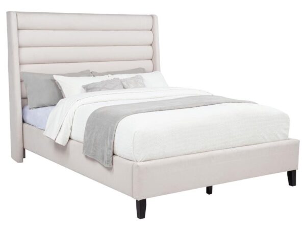 Leslie Upholstered Tufted Queen Wingback Platform Bed Beige