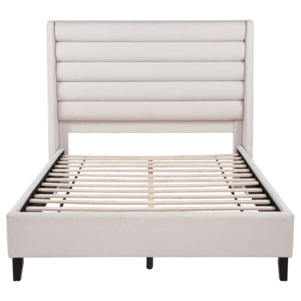 Leslie Upholstered Tufted Queen Wingback Platform Bed Beige