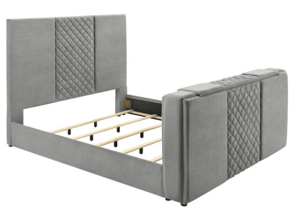Tara 61-inch Upholstered Eastern King Panel TV Bed Grey