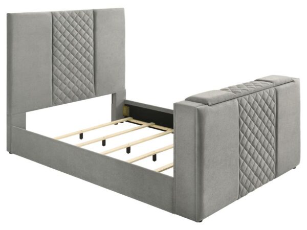 Tara 61-inch Upholstered Queen Panel TV Bed Grey