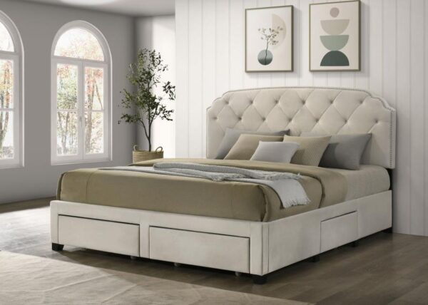 Marianna 4-drawer Upholstered Eastern King Storage Bed Cream