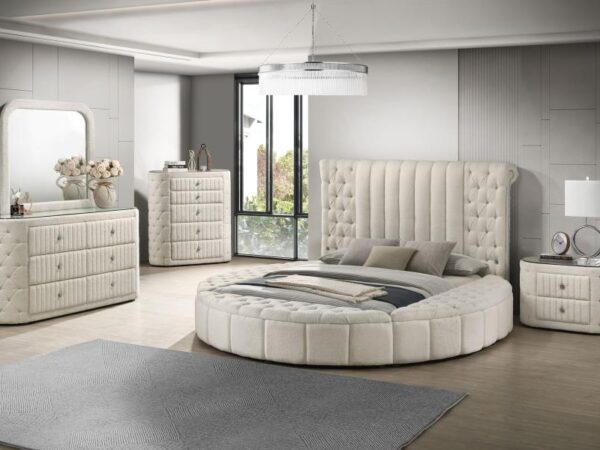 Sonya 5-piece Upholstered Eastern King Bedroom Set Ivory