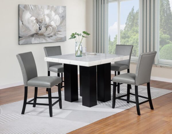 5PC (Table & 4 Grey PU Chairs)