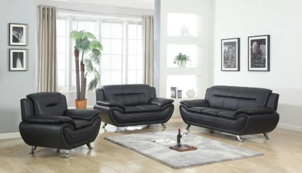 New York Black Sofa & Loveseat & Chair