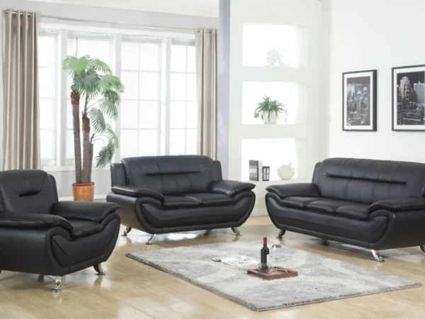 New York Black Sofa & Loveseat & Chair