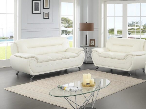 New York White Sofa & Loveseat