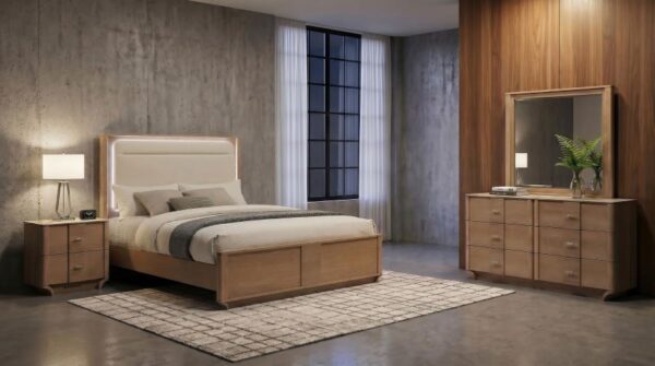 Queen Bedroom Set Light Oak Leanne 4-piece