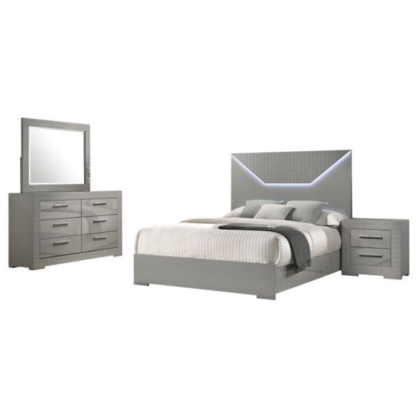 Queen Bedroom Set Grey High Gloss Ives 4-piece