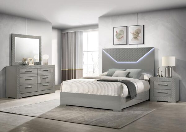 Queen Bedroom Set Grey High Gloss Ives 4-piece