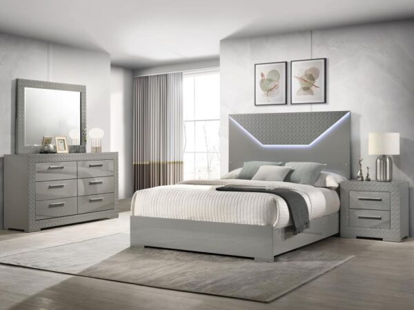 Queen Bedroom Set Grey High Gloss Ives 4-piece