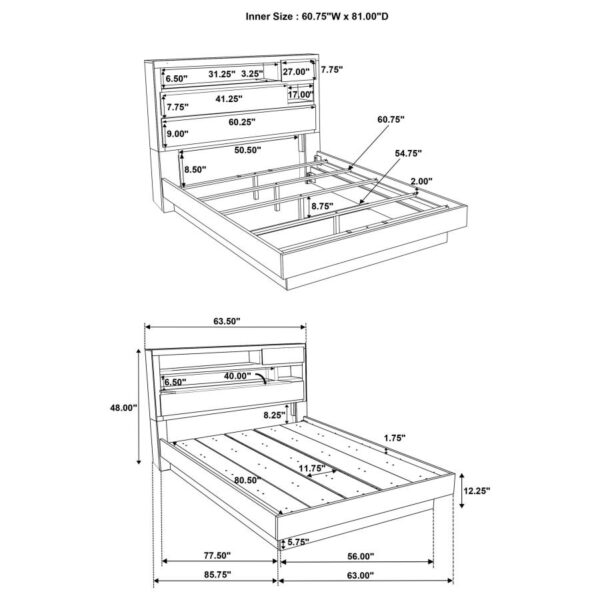 Queen Bed Bookcase Headboard Grey Oak Fenwick