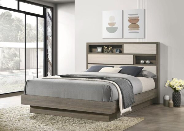 King Bed Bookcase Headboard Grey Oak Fenwick