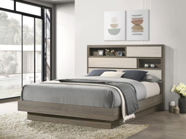 Queen Bed Bookcase Headboard Grey Oak Fenwick