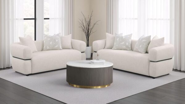 2-piece Fabric Upholstered Round Arm Sofa Set Beige
