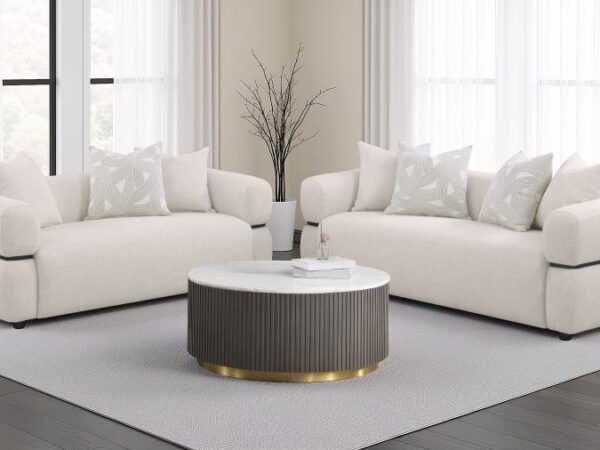 2-piece Fabric Upholstered Round Arm Sofa Set Beige