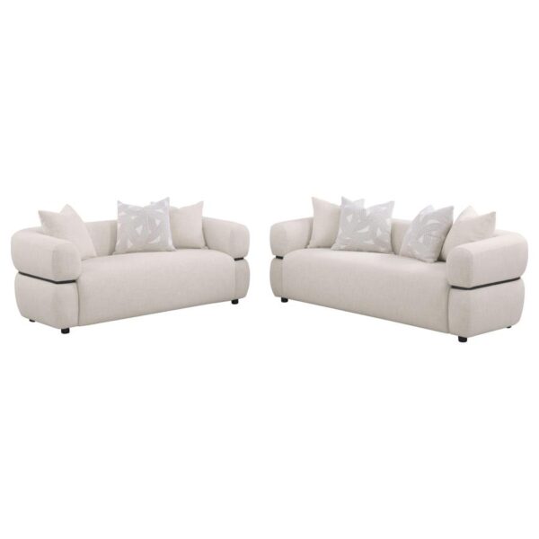 2-piece Fabric Upholstered Round Arm Sofa Set Beige