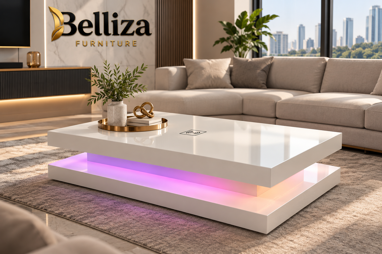 Belliza GD005 Modern LED Coffee Table with Wireless Charging — wholesale furniture for dealers