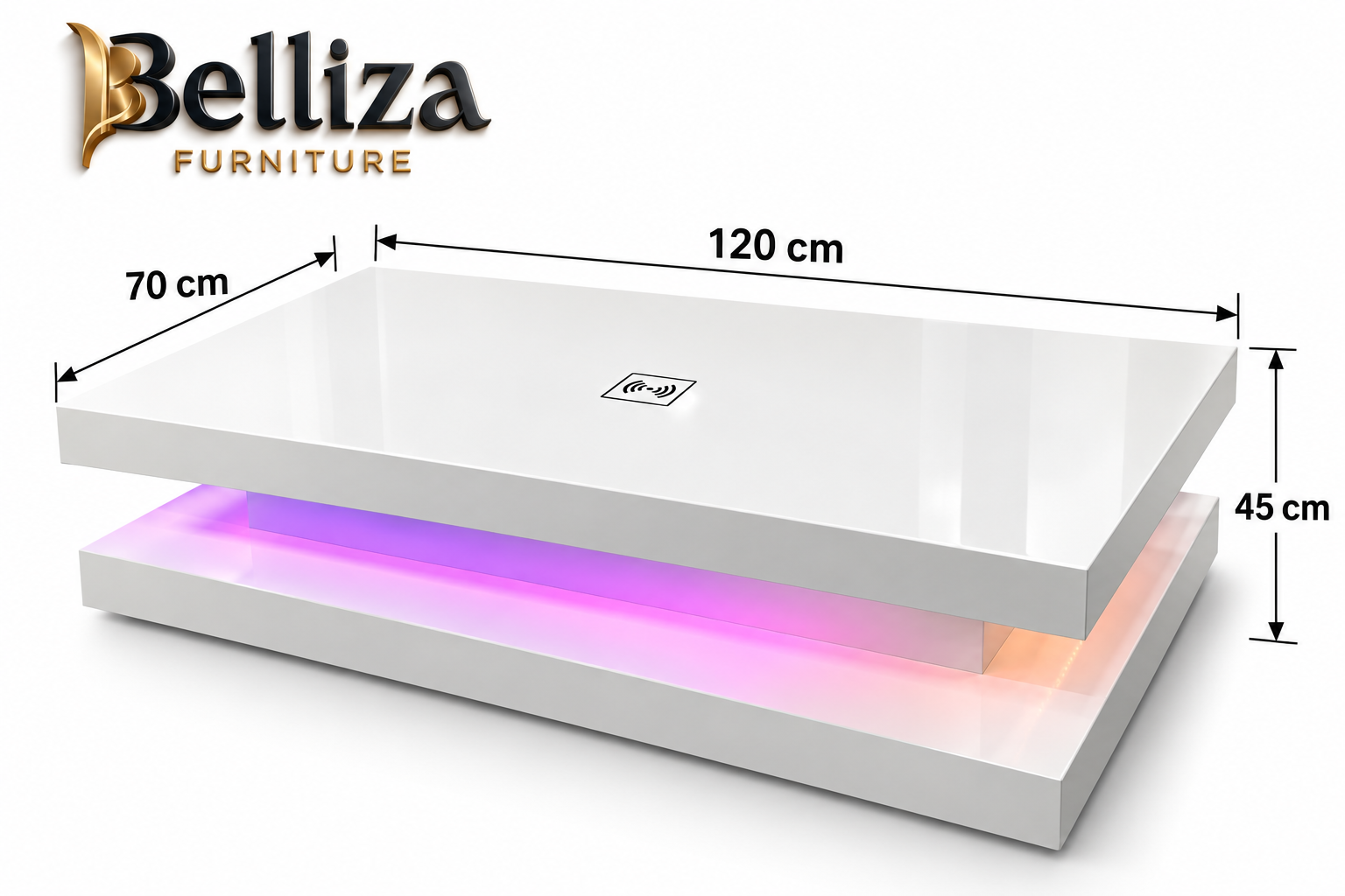 Belliza GD005 Modern LED Coffee Table with Wireless Charging