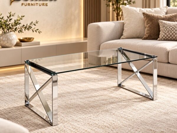 Belliza 47″ Chrome X-Base Glass Coffee Table — wholesale furniture for dealers