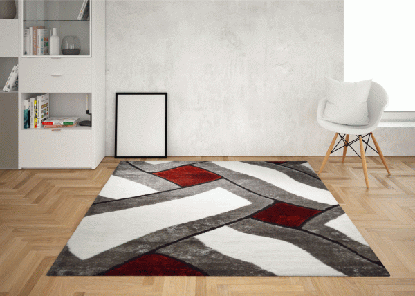 3D SHAGGY Patches white, grey and red