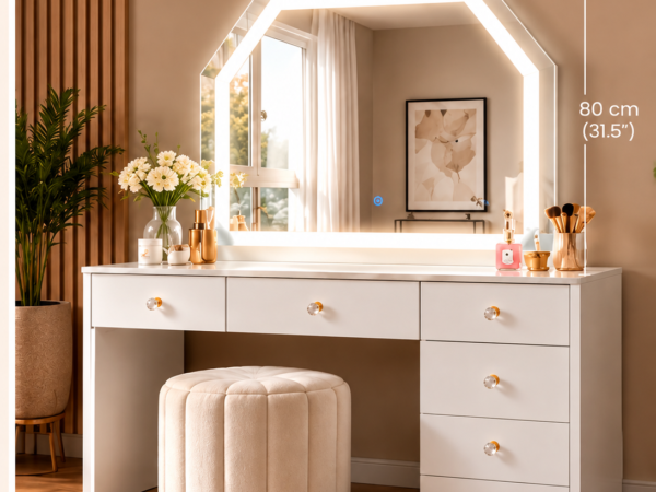 Modern White LED Vanity Set with Bluetooth Speaker & Storage — wholesale furniture for dealers