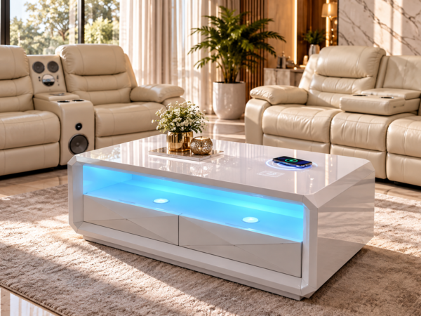 Belliza Smart LED Coffee Table with Wireless Charger & Bluetooth Speaker — wholesale furniture for dealers