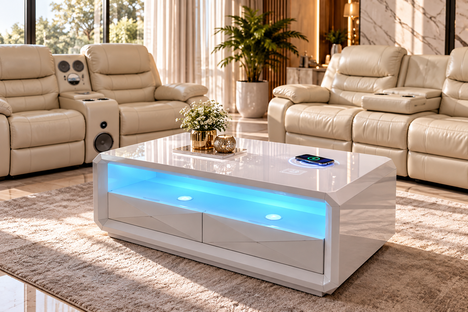 Belliza Smart LED Coffee Table with Wireless Charger & Bluetooth Speaker — wholesale furniture for dealers