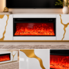 71" Modern Fireplace TV Stand with Built-In Speakers – White/Gold | CBS25701