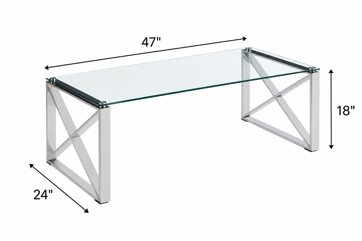 Belliza 47" Chrome X-Base Glass Coffee Table