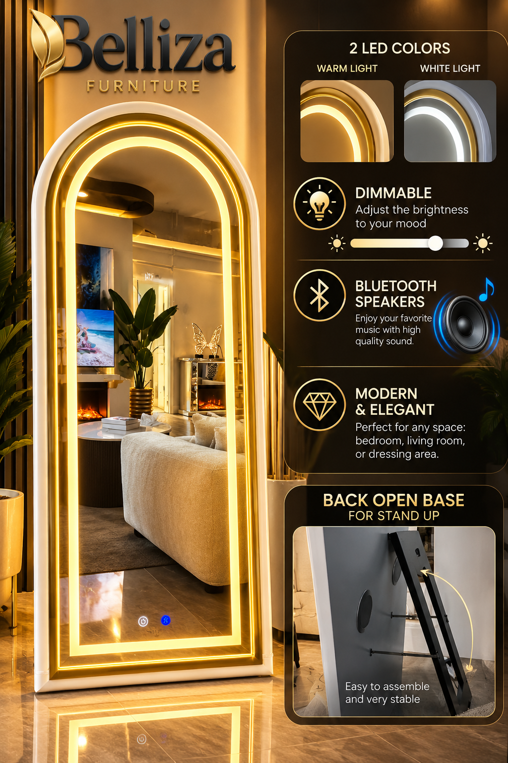 Belliza GD022 Full-Length LED Bluetooth Mirror