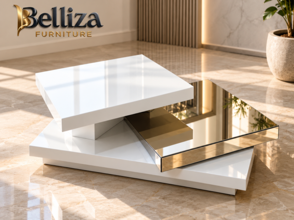 Belliza Modern Geometric Mirrored Coffee Table – White — wholesale furniture for dealers