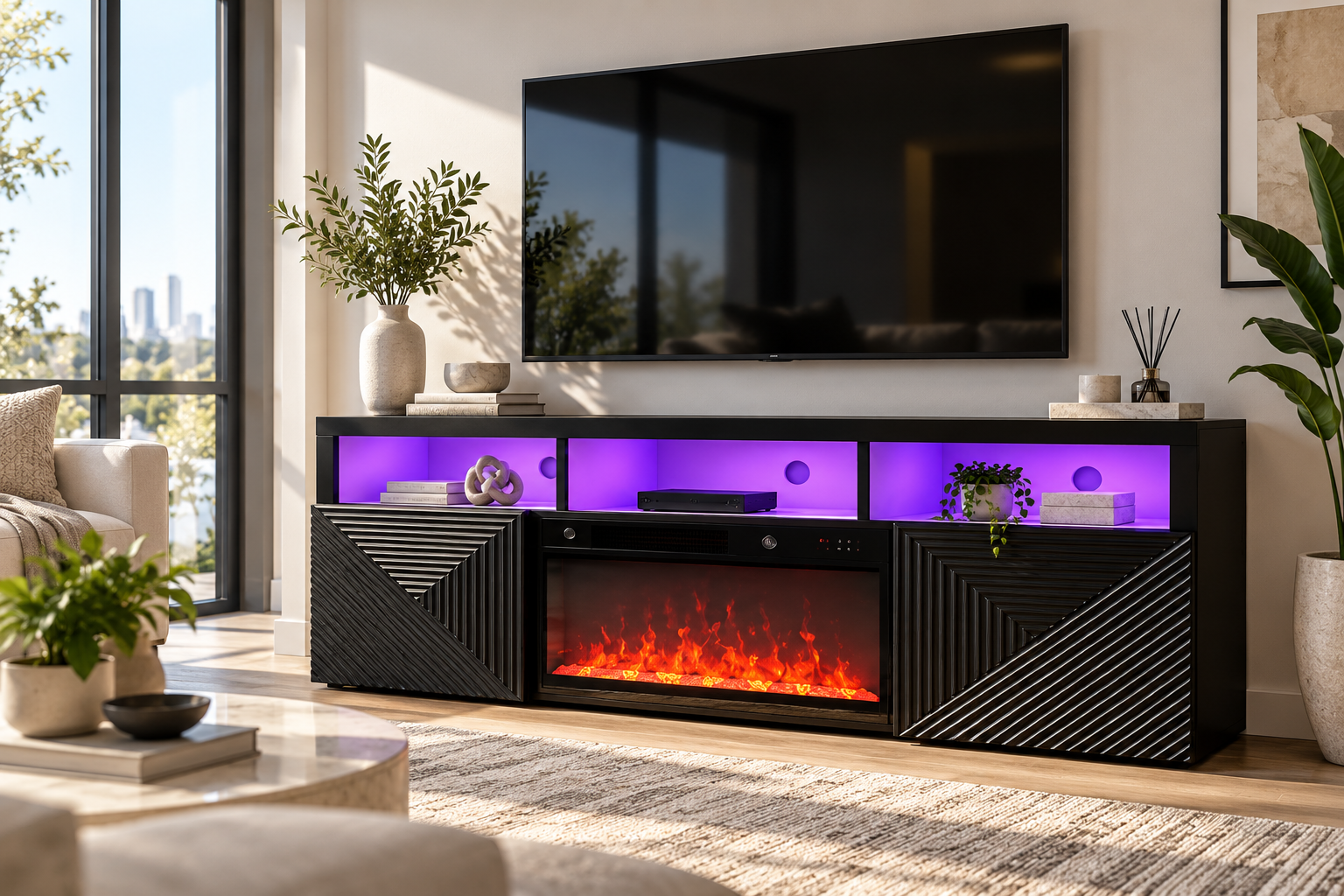 Belliza Modern LED Fireplace TV Stand with Storage – CBS25707