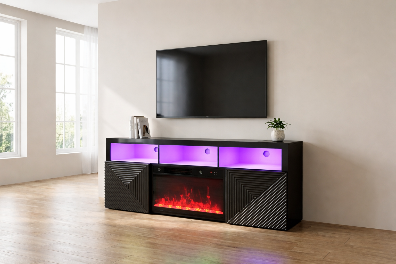 Belliza Modern LED Fireplace TV Stand with Storage – CBS25707