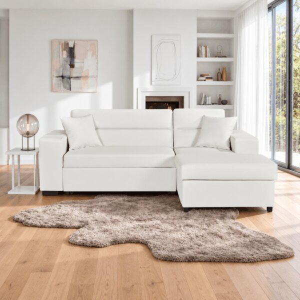 SOFA BED LEATHER WHITE