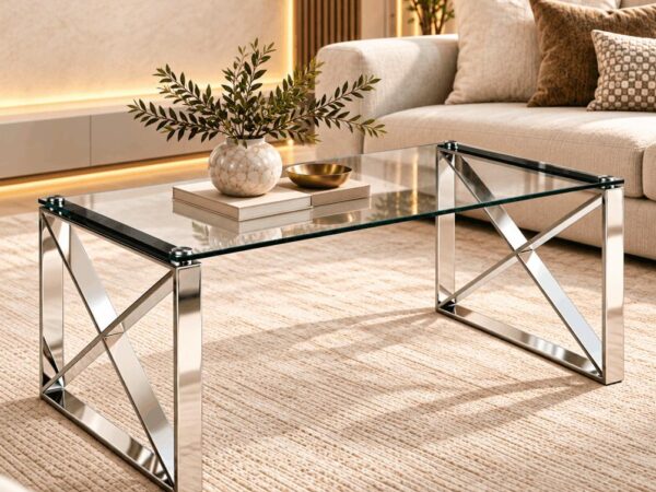 Chrome & Glass X-Base Coffee Table