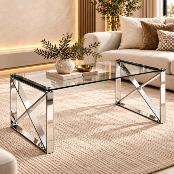 Chrome & Glass X-Base Coffee Table