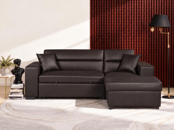 SOFA BED LEATHER BROWN