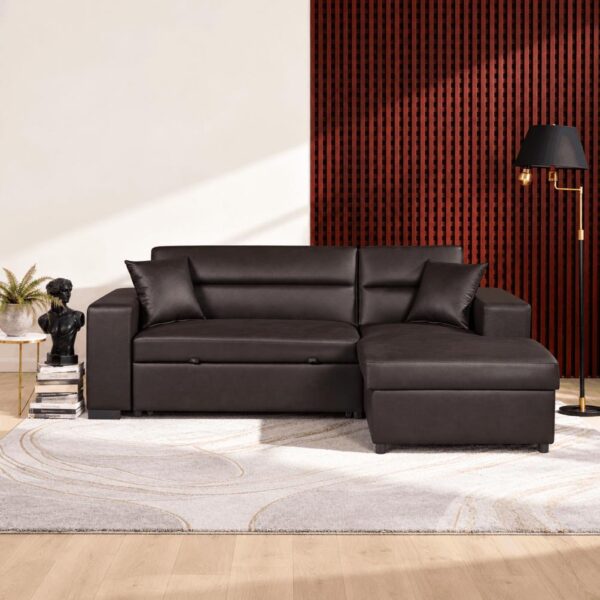 SOFA BED LEATHER BROWN