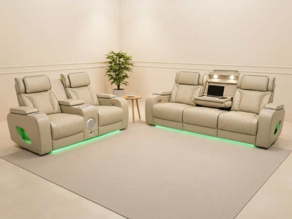 Isabella Cream Power Reclining Sofa & Loveseat Set