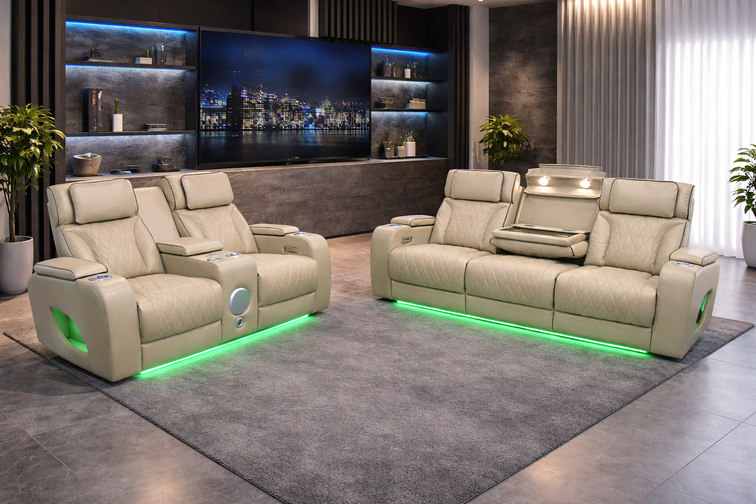 Isabella Cream Power Reclining Sofa & Loveseat Set