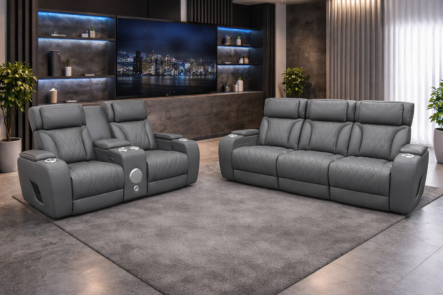 Isabella Gray Power Reclining Sofa & Loveseat Set