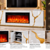 71" Modern Fireplace TV Stand with Built-In Speakers – White/Gold | CBS25701