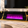 CBS25702 Modern Fireplace TV Stand with Built-In Speakers – Black & Gold 71”