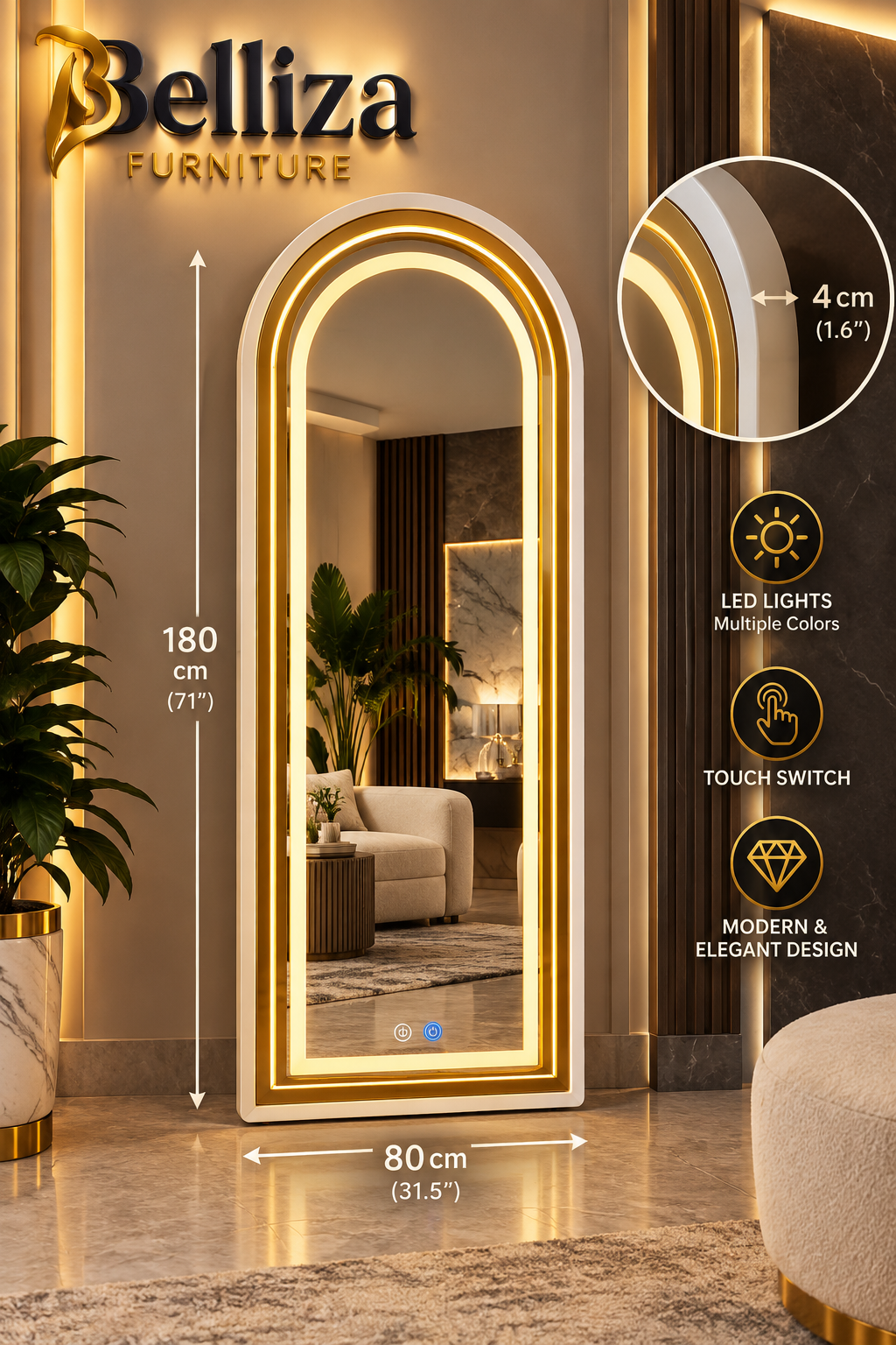 Belliza GD022 Full-Length LED Bluetooth Mirror