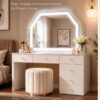 Modern White LED Vanity Set with Bluetooth Speaker & Storage
